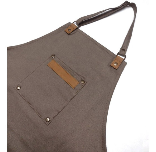 Imagen 4 de 5 de Delantal Gabardina Y Cuero Vacuno Genuino Cocina Hogar