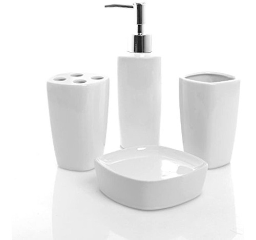 4 Piezas Ceramica Blanca Baño - Juego De Bomba Dispensador