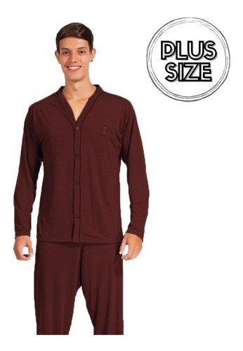 Pijama Extra Grande Manga Longa Aberto Calça Botão Plus Size