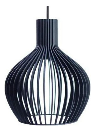 Luminária Lustre Pendente Madeira Redondo Munique 40cm Cor Preto