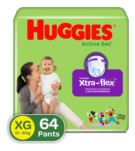 Pants Huggies Active Sec Xg X64 - Unidad  Tamaño Extra Grande (xg)