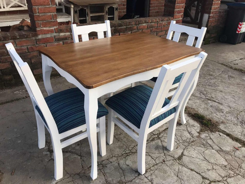 Juego De Comedor 4 Sillas Madera Maciza Tapizado !