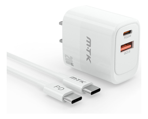 Cargador Carga Rápida Tipo C PD 20w + Usb-A 18w Gan Dual Salida