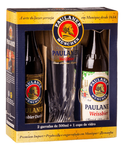 Kit Cerveja Paulaner Dunkel 500ml + Weissbier 500ml + Copo