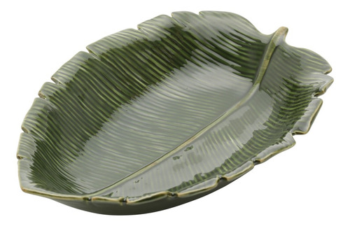 Imagem 1 de 5 de Prato Decorativo De Ceramica Banana Leaf Verde 30x20,5x6,5cm