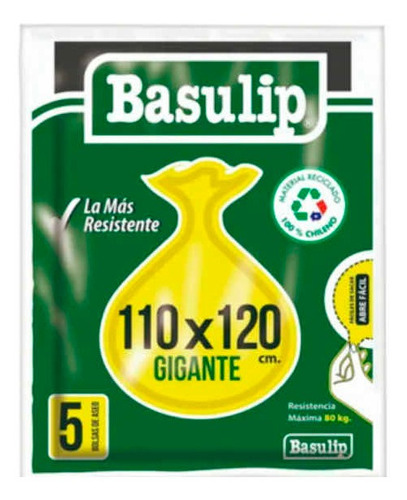 Paquete Bolsa Basura Basulip Gigante 110x120 Resistente 5 Un