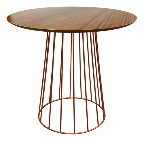 Mesa Cone Redonda Raiada 80cm Imbúia Base Cobre Rose Gold