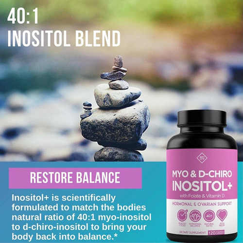 Imagen 5 de 6 de Myo Inositol & D-chiro 40:1 Folato Vitamina D 120 Cápsulas