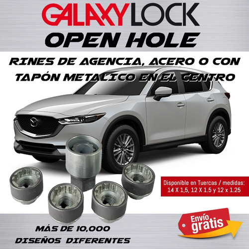 Tuercas Seguridad Galaxylock Open Hole Mazda Cx5 Color Cromo