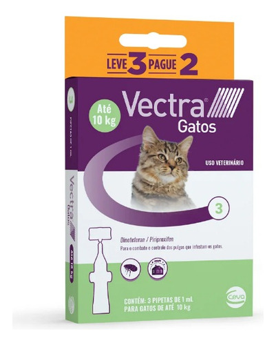 Pipeta antiparasitário para pulga Ceva Vectra para gato até 10kg