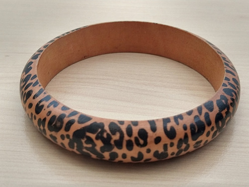 Pulsera Fantasía Rígida Marrón Simil Madera Animal Print