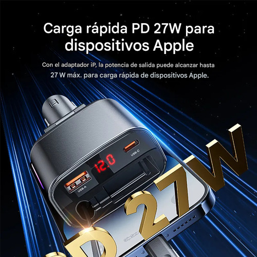 Cargador De Coche Ultrarrápido Toocki De 105w 4 En 1 Retractil