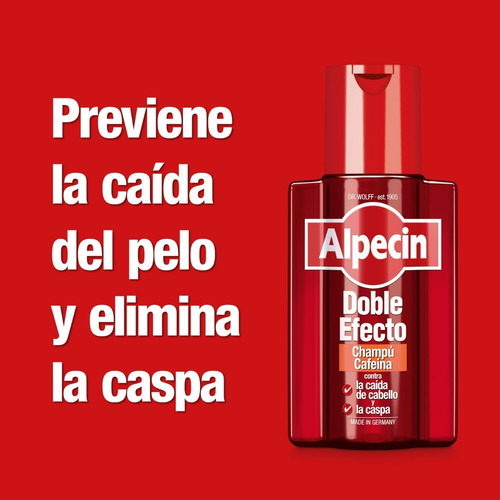 Shampoo Alpecin Cafeína Doble Efecto Anticaída 200 Ml