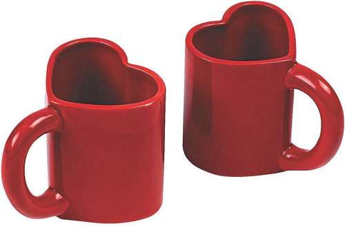 Tazas De Cerámica En Forma De Corazón Rojo  Juego De 2.  Cad