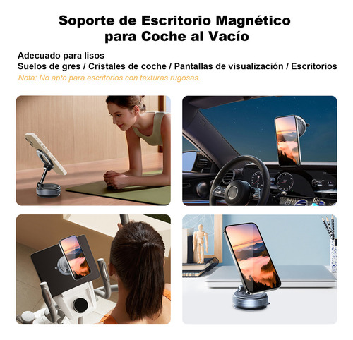 TONEOF Soporte Magnético para Teléfono Celular Mini Soporte de Coche con Vacío Adsorción Y Anillo Magnético para iPhone y Android para Ventana/Pantalla/Cinta de Correr/Espejo/Superficie Lisa