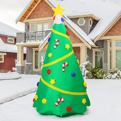 Árbol De Navidad Inflable Con Cinta Amarilla Navideña De 2,4