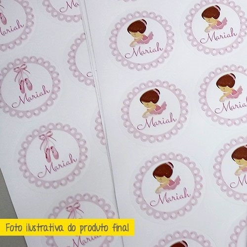 24 Adesivos Redondo Personalizado 48mm Chá Bebê Bailarina 1