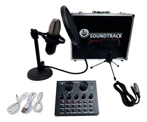 Set De Micrófono Con Soporte Y Tarjeta De Sonido V8
