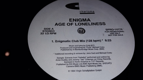 Enigma Age Of Loneliness Vinilo Maxi Usa Promo 1994