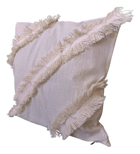 Funda Almohadón 40x40 Tusor Con Flecos Nórdico Modernos Deco Martina Crudo