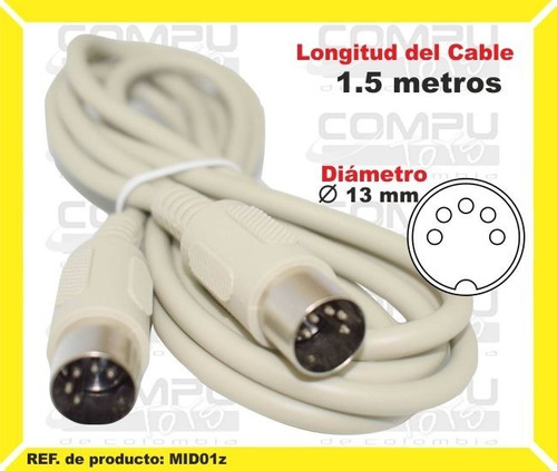 Cable 1.5 M Midi 5 Pin Machos Ref: Mid01z Computoys Sas