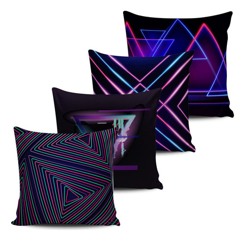 Kit 4 Capas Almofadas Decorativas Geometrica Neon 45x45cm