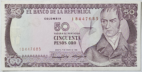 Billete 50 Pesos 01/ene/1986 Colombia Au