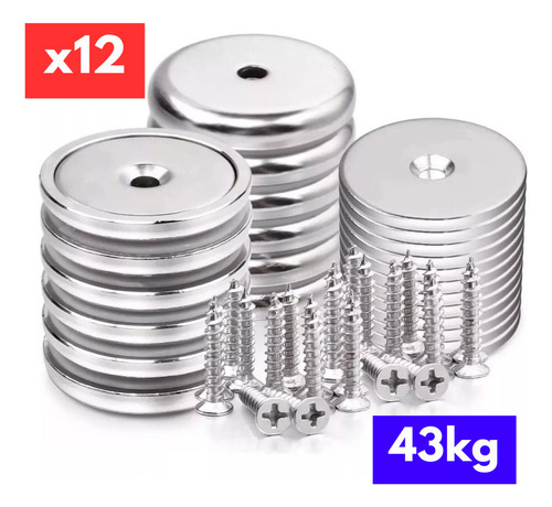 12 Imanes De Neodimio Super Fuertes 43kg 3,2cm Con Agujero