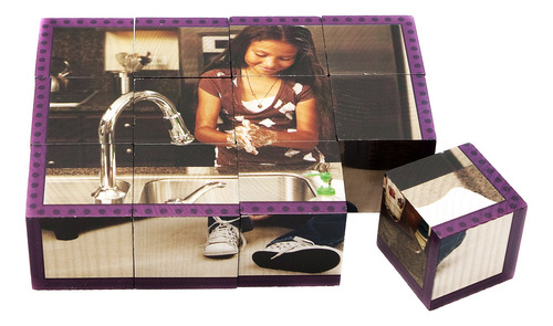 Cubo Puzzle Stages Learning Healthy Habits, Color Morado, 12