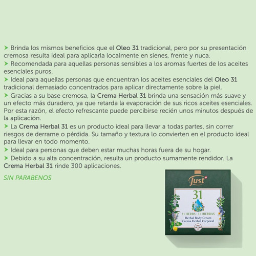 Crema Herbal Corporal - Óleo 31 En Crema 10 G