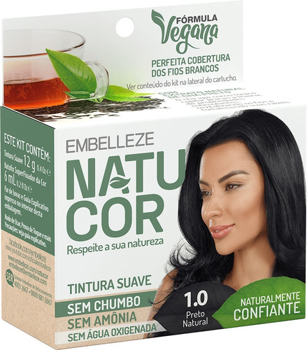 Tinta De Cabelo Natucor Naturalmente Confiante Chá Preto Preto Natural 1.0 Kit Economico