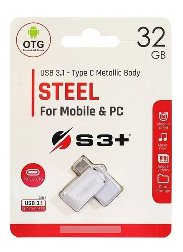 Pendrive S3+ Steel Otg S3pd3104032al-r 32 Gb