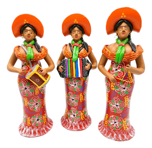 Estátua Trio De Forró Feminino Escultura Cerâmica Caruaru G