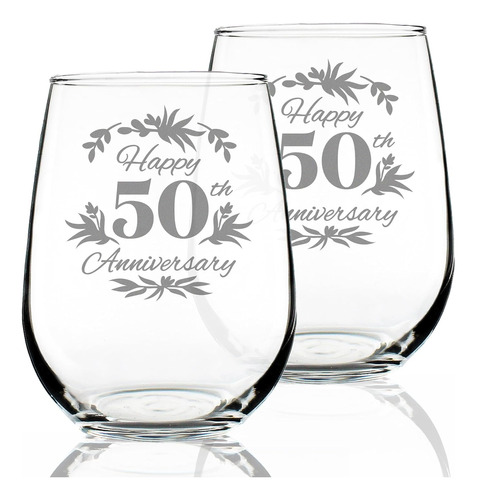 Happy 50th Anniversary - Steml Ess Wine Glass Gifts For Wome