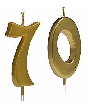 Velas De 70 Cumpleaños De Oro, Adorno De Torta Número 70 Par