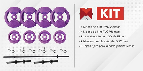 Imagen 2 de 3 de Discos Con Agarre 24 Kg Barra + 2 Mancuernas Sport Maniac