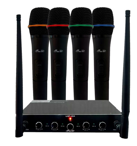 Kit 4 Microfonos Inalambricos Uhf-404 Gbr Base Compacta 80mt