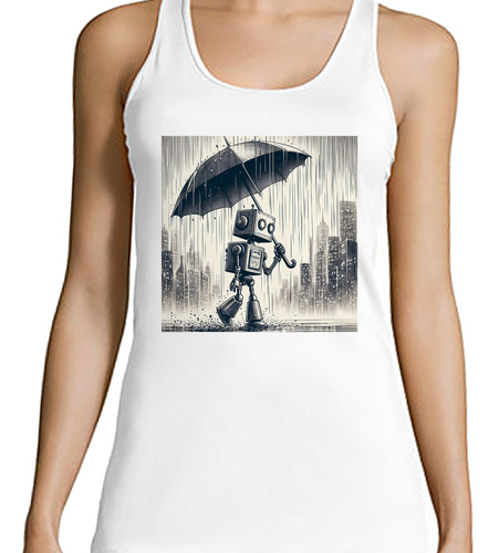 Musculosa Mujer Robot Paraguas Lluvia Dibujo Rain Walk M1