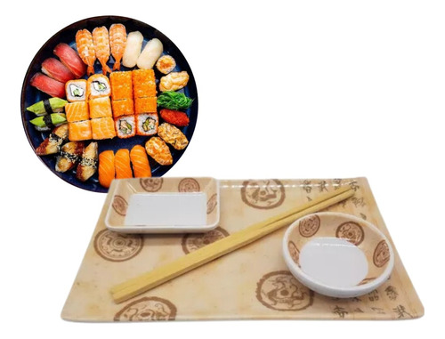 Set Para Sushi Melamina Deco 3 Pcs Plato + 2 Dips Soja Deco