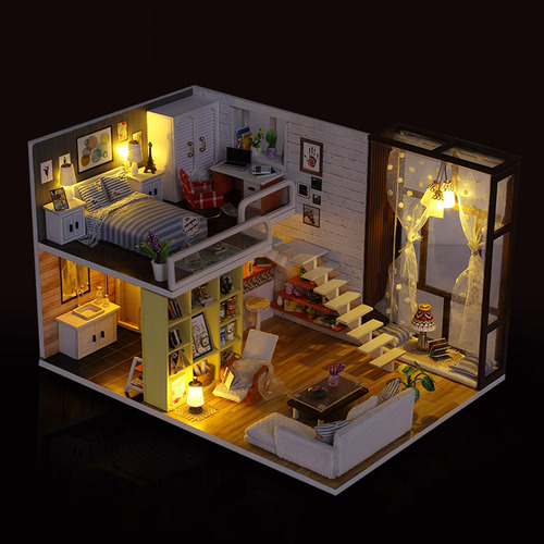 Kit De Casa De Muñecas Para Bricolaje Con Muebles Y Led, Reg