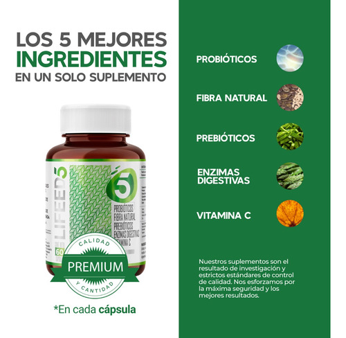 Imagen 4 de 7 de Lifeed Digestión Probióticos Prebióticos Fibra Enzimas Vitc