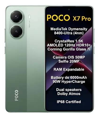 POCO X7 Pro グリーン 8 GB + 256 GB Xiaomi Poco X7 Pro 256 Gb 8 Gb Ram 5g Nfc Dual Sim Verde