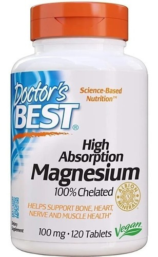 Suplemento en tabletas Doctor's Best  Suplemento Doctor's Best, Magnesio de alta absorción 100 % quelado con minerales Albion, 100 mg, 120 tabletas en bote de 200g 120 un