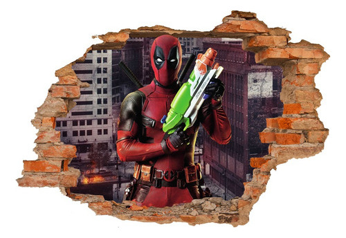 Vinilo Calco Sticker 3d Pared Rota Deadpool Marvel Comics