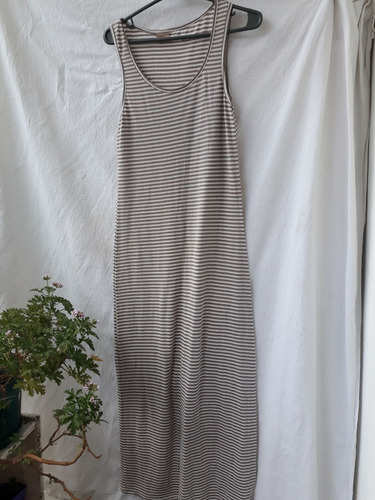 Vestido Largo Mujer Rayado Gris Blanco Talle 42 Normandie