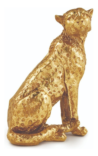 Escultura Leopardo Em Poliresina Dourado