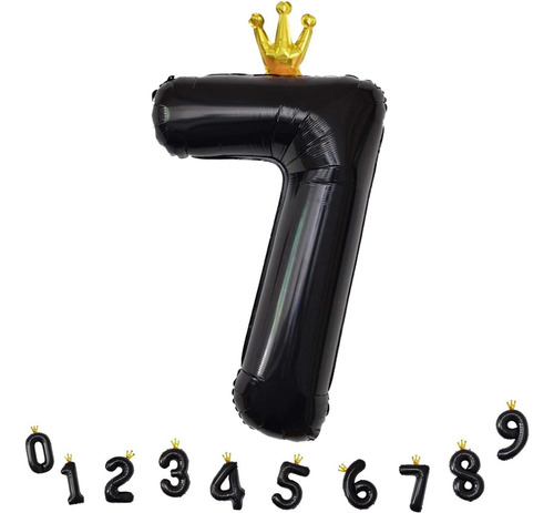 Globo Número 7 Black Crown 101,6 Cm Para Cumpleaños