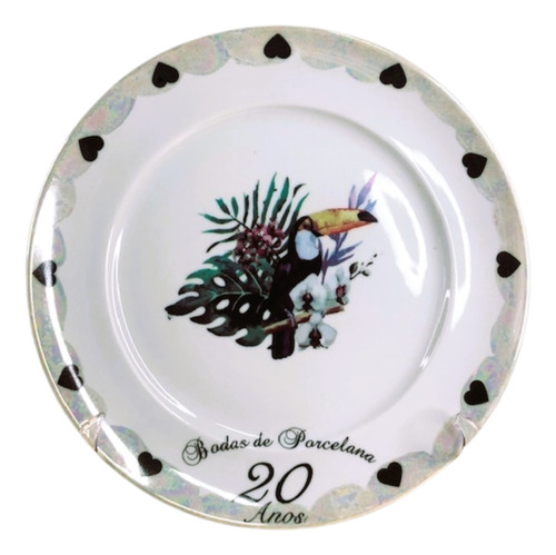 Prato Bodas D Porcelana 20 Anos Casamento - 2 Linha - 21,5cm