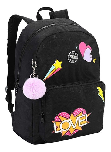 Mochila Seanite Mj15395 Cor Preto Desenho do tecido Liso