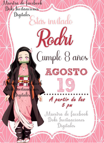 Invitación Digital Imprimible De Demon Slayer Netzuko